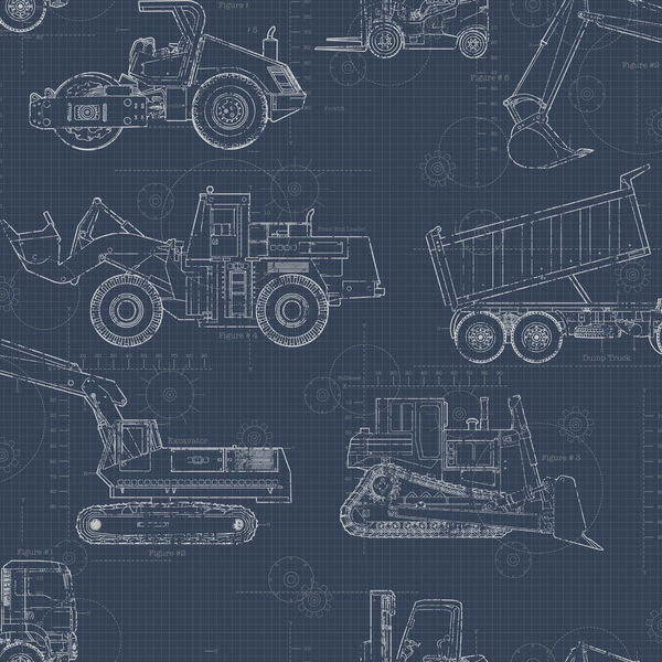 A Perfect World Navy Construction Blueprint Wallpaper - SAMPLE SWATCH ONLY, image 1