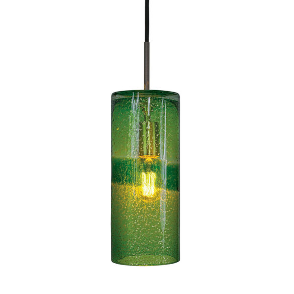 Envisage VI Brushed Nickel One-Light Cylinder Mini Pendant with Green Glass, image 2