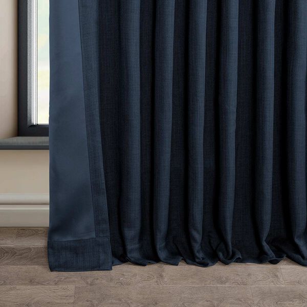 Nightfall Blue Faux Linen Extra Wide Room Darkening Single Panel Curtain, image 7