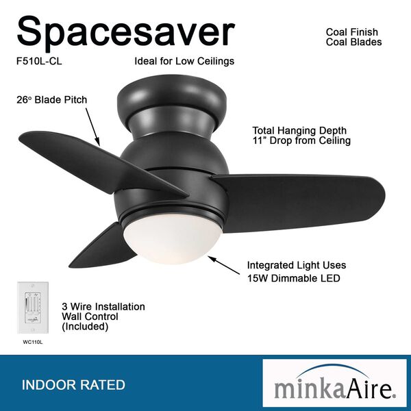 Spacesaver Coal 26-Inch Integrated LED Ceiling Fan, image 4