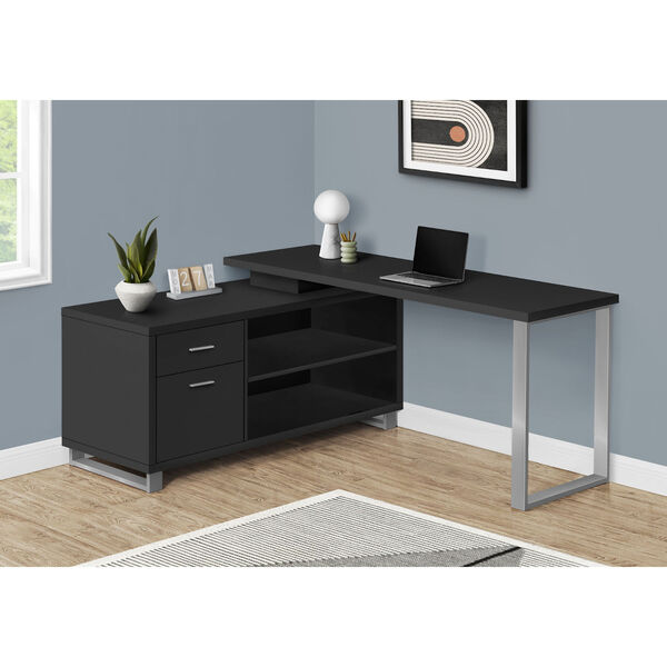 Black Computer Desk with Drawers and Shelves, image 2