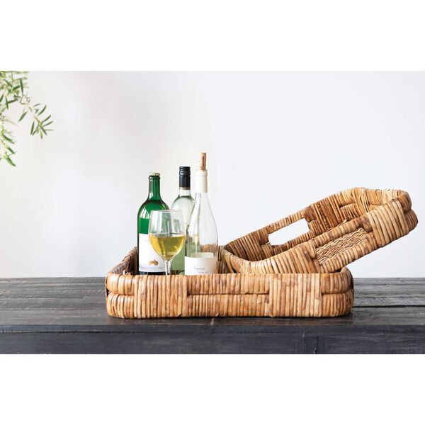 Natural Hand-Woven Rattan Trays with Handles, Set of 2, image 5