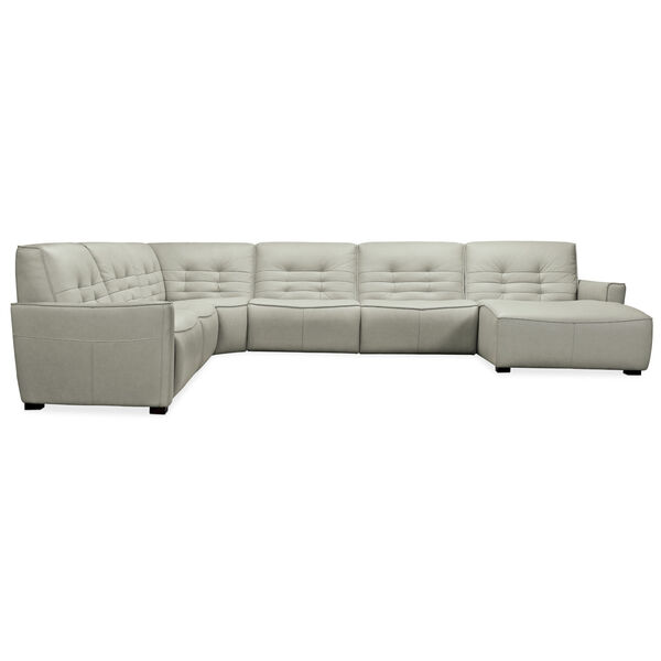 Reaux Grandier Gray Leather Six-Piece RAF Chaise Sectional with Two Power Recliner Sections, image 2