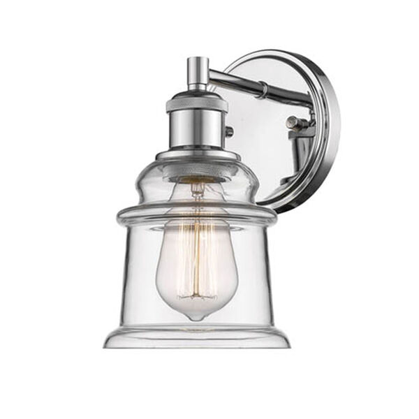 Chrome One-Light Wall Sconce with Clear Glass, image 1
