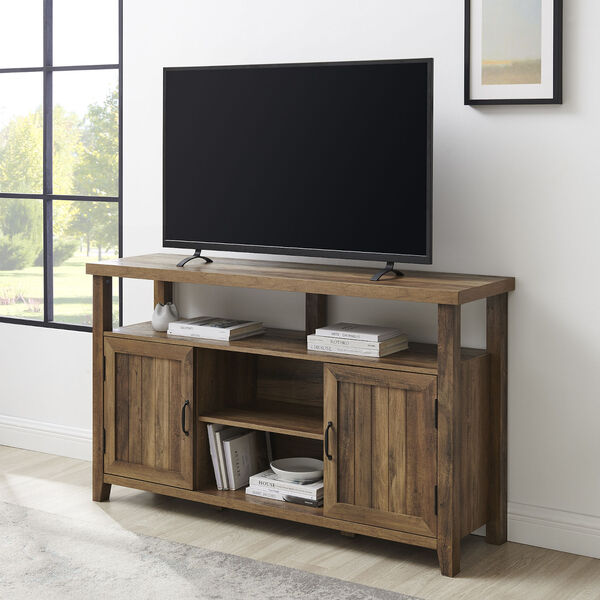 Rustic Oak Grooved Door Tall TV Stand, image 3