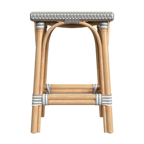 Riviera Gray White Dot Natural Rattan Frame Square 24-Inch Rattan Counter Stool, image 5