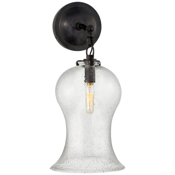 Katie Small Bell Jar Sconce in Bronze with Seeded Glass by Thomas O'Brien, image 1