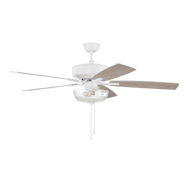 Pro Plus White 52-Inch Two-Light Ceiling Fan with Clear Glass Bowl Shade, image 4