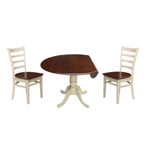 Antiqued Almond and Espresso Round Top Pedestal Dining Table with Chairs, 3-Piece, image 1
