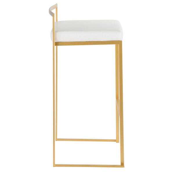 Fuji Gold and White Leather 34-Inch Bar Stool, Set of 2, image 3