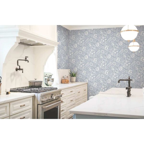 Modern Acanthus Wedgewood Blue Peel and Stick Wallpaper, image 1