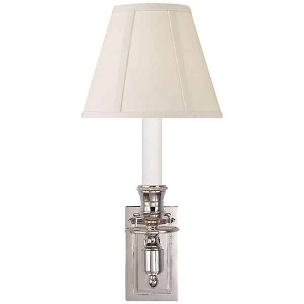 French Single Library Sconce in Polished Nickel with Linen Shade by Studio VC, image 1