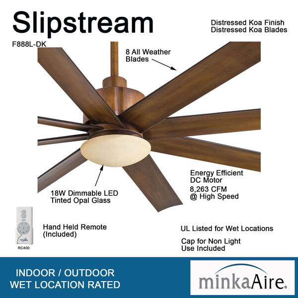 Slipstream Distressed Koa 65-Inch Ceiling Fan, image 5