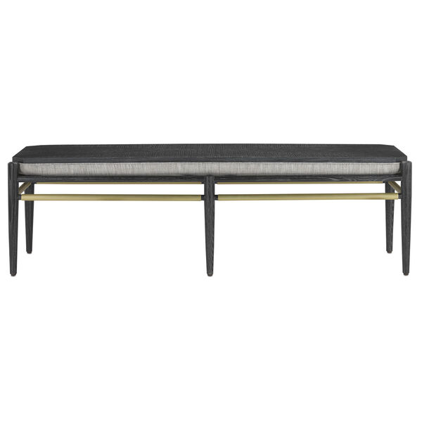 Visby Cerused Black and Brushed Brass Smoke Fabric Bench, image 4