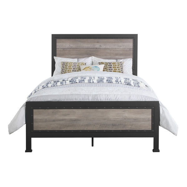 Queen Size Industrial Wood and Metal Bed - Grey Wash, image 3