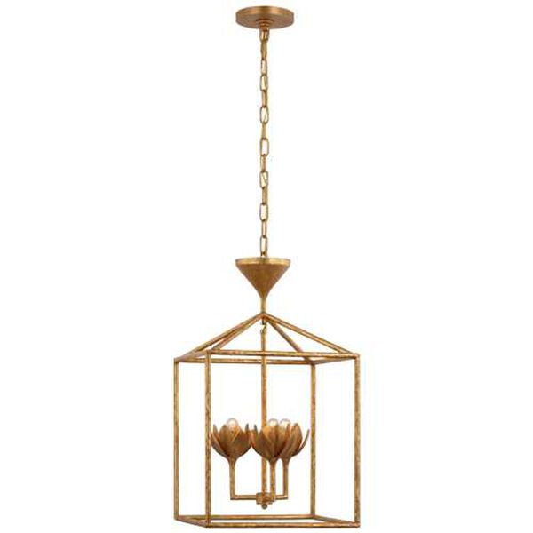 Alberto Antique Gold Three-Light Small Open Cage Lantern Pendant by Julie Neill, image 1