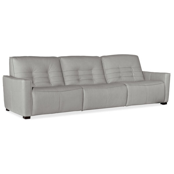 Reaux Gray Leather Power Recliner Sofa with 3 Power Recliners, image 1
