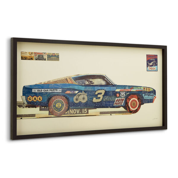 Blue Muscle Car Dimensional Collage Graphic Glass Wall Art, image 3