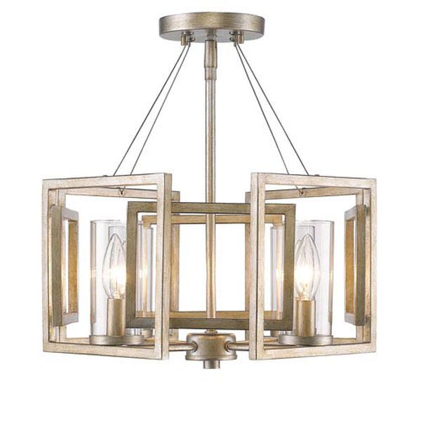 Marco White Gold Semi-Flushmount with Clear Glass Shade, image 3