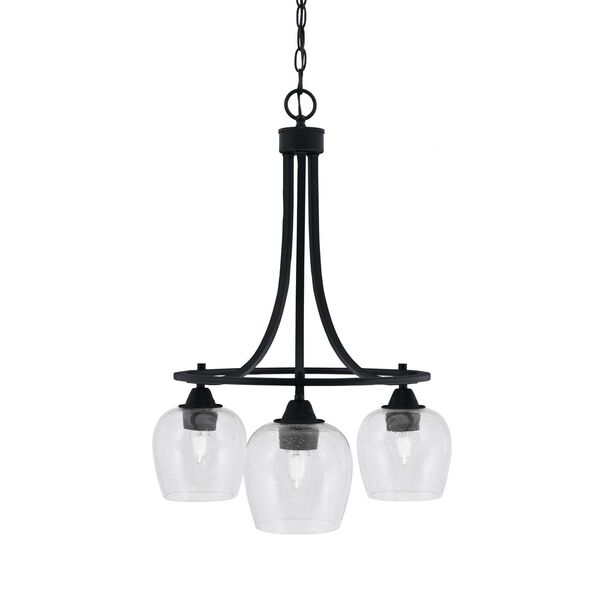 Paramount Matte Black Three-Light Downlight Chandelier with Six-Inch Clear Bubble Glass, image 1