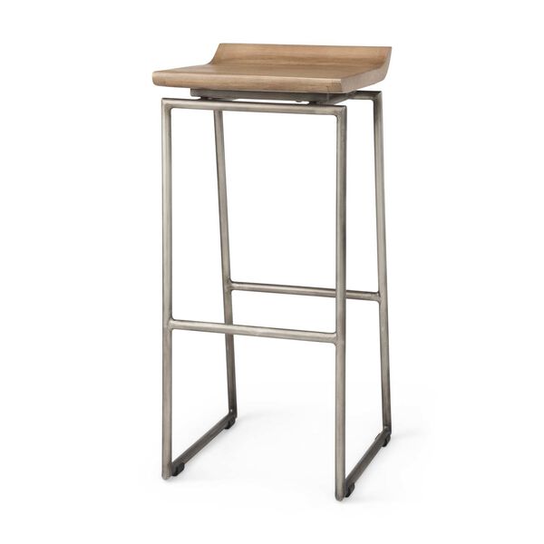 Givens Brown and Silver Metal Frame Bar Stool, image 1