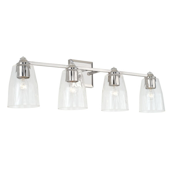 Laurent Polished Nickel Four-Light Bath Vanity with Clear Glass Shades and Crystal Finials, image 1