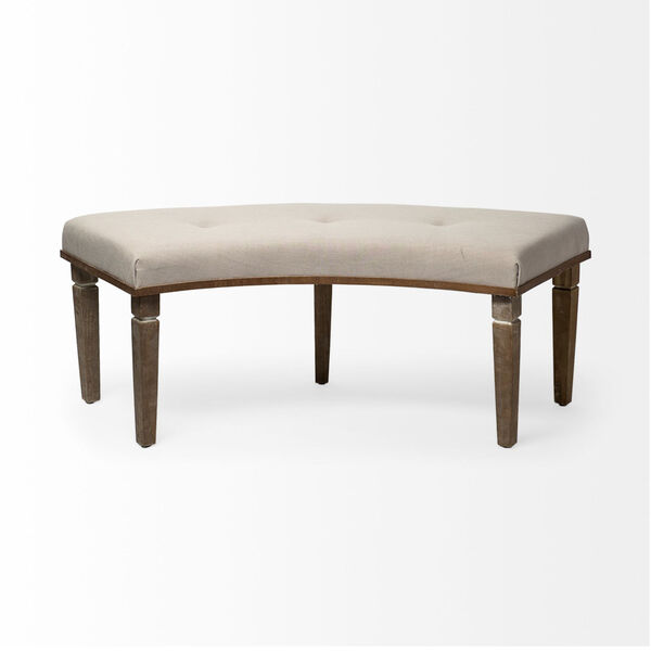 Aponas Beige Curved Upholstered Wooden Dining Bench, image 2