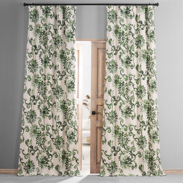 Indonesian Green Printed Cotton Blackout Single Panel Curtain, image 1