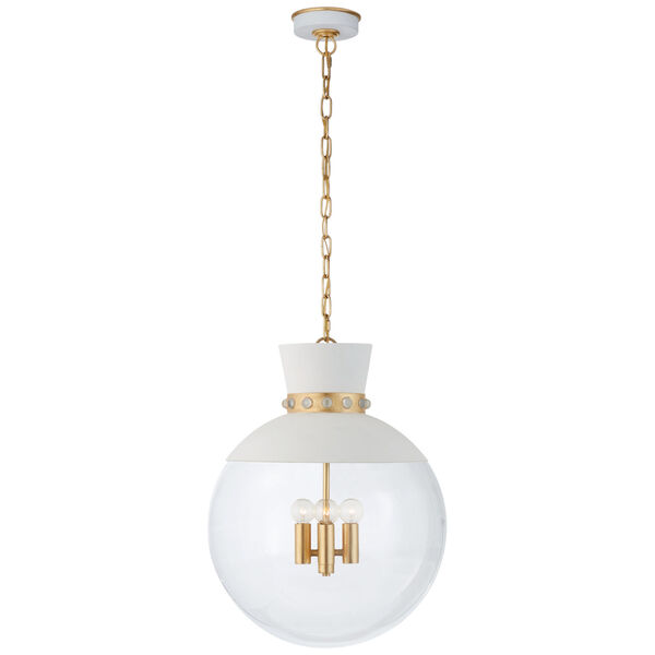 Lucia Large Pendant in Matte White and Gild with Clear Glass by Julie Neill, image 1