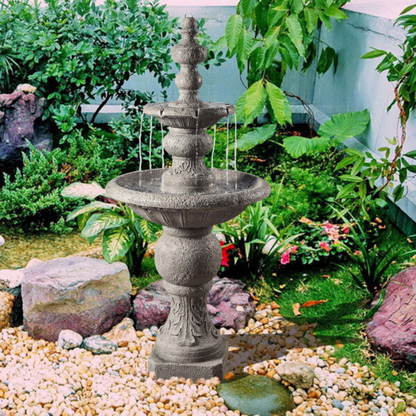 Stone Grey Outdoor Icy Stone Two - Tier Waterfall Fountain, image 4