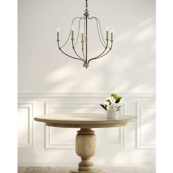 Nadia  Distressed White Wood Five-Light Chandelier, image 6