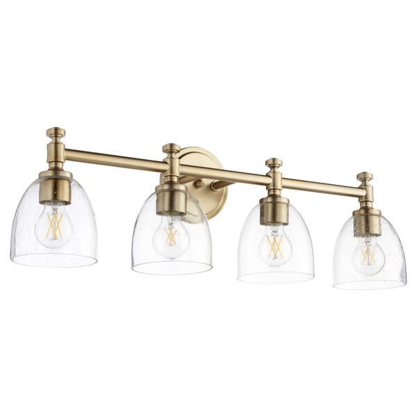 Rossington Aged Brass and Clear Seeded Four-Light Bath Vanity, image 1