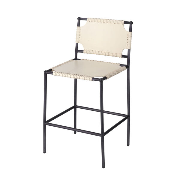Asher Off-White Leather and Black Metal Counter Stool, image 1