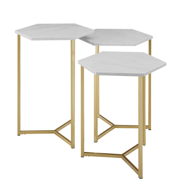 Faux White Marble and Gold Nesting Tables, Set of 3, image 3