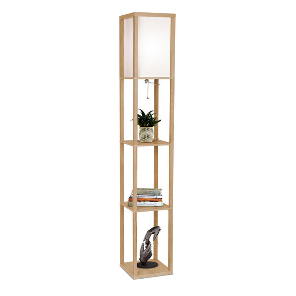 Maxwell Natural Wood LED Floor Lamp with Shelf, image 1