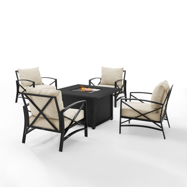 Kaplan Oatmeal and Oil Rubbed Bronze Outdoor Conversation Set with Fire Table, 5 Piece, image 2