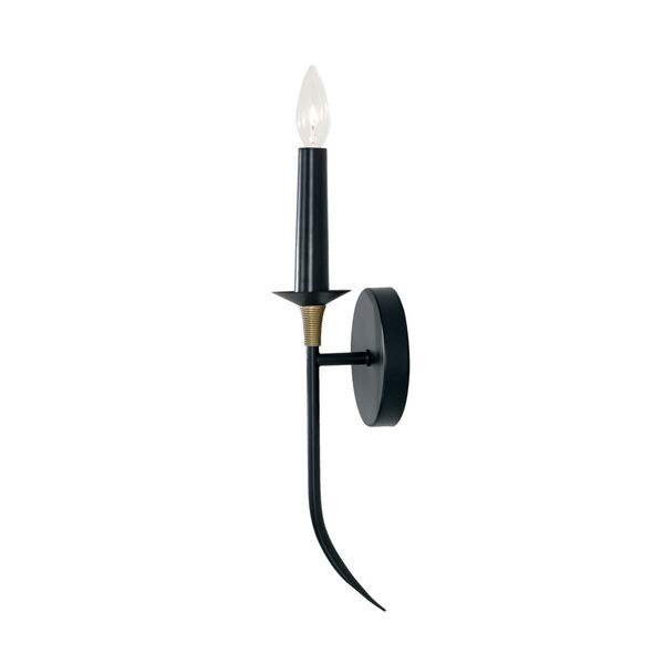 Amara Matte Black with Brass One-Light Sconce with and Brass Wrapped Detail, image 1