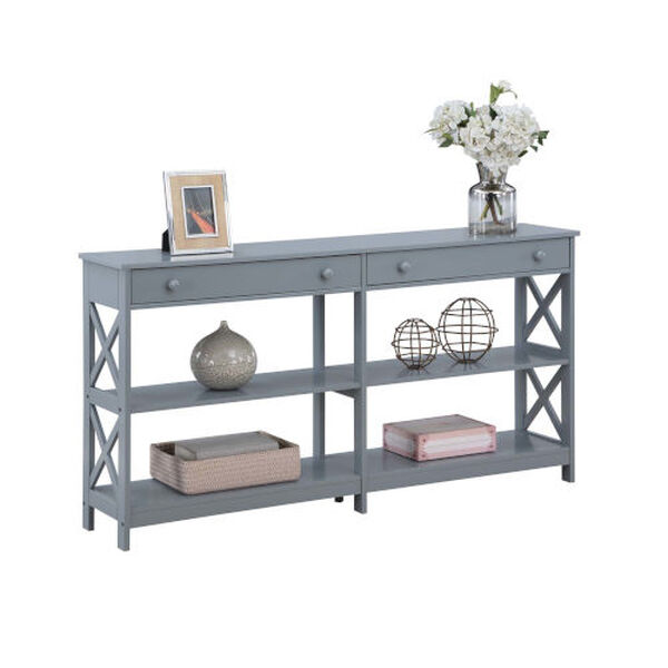 Oxford Gray Two-Drawer Console Table with Shelves, image 3
