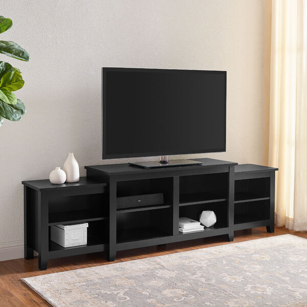 Solid Black Tiered Top TV Stand with Storage, image 3