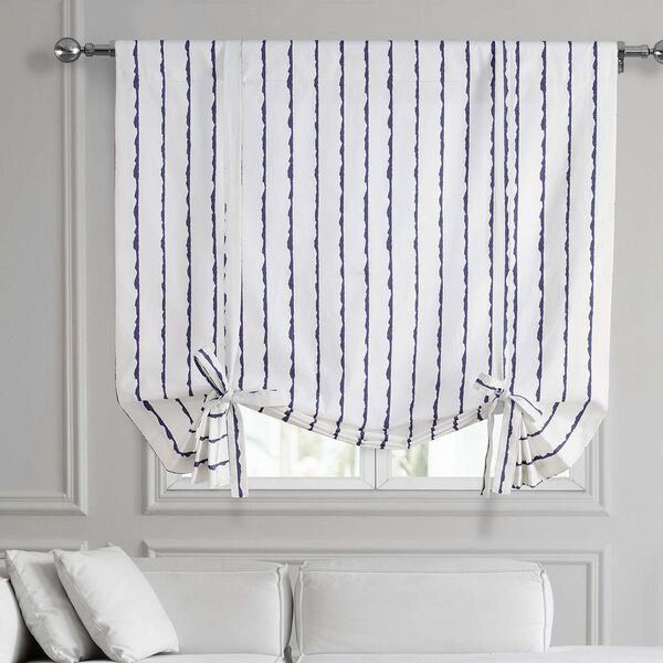 Sharkskin Blue Stripe Printed Cotton Tie-Up Window Shade Single Panel, image 1
