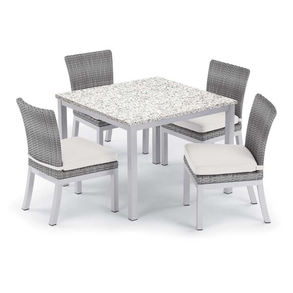 Travira and Argento Ash Eggshell White Five-Piece Outdoor Dining Table and Side Chair Set, image 1