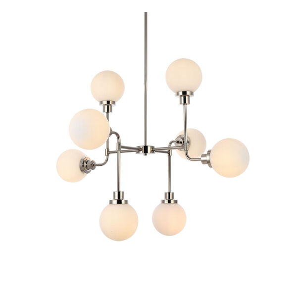 Hanson Polished Nickel and Frosted Shade Eight-Light Pendant, image 3