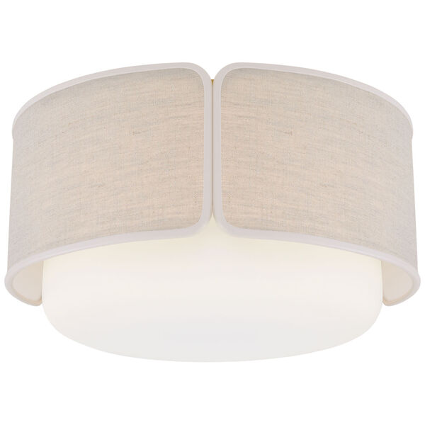 Eyre Large Flush Mount in Soft Brass and Soft White Glass with Natural Linen with Cream Trimmed Shade by kate spade new york, image 1