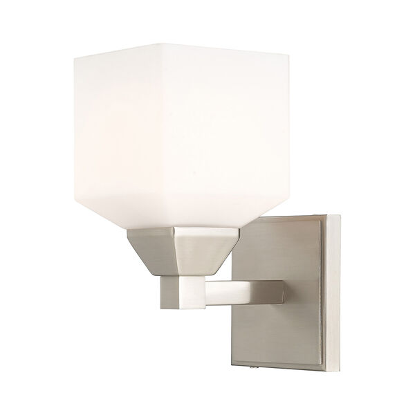 Aragon Brushed Nickel 5-Inch One-Light Wall Sconce with Hand Blown Satin Opal White Glass, image 1