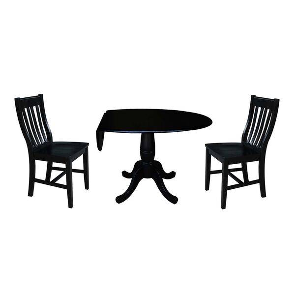 Black Round Top Pedestal Table with Chairs, 3-Piece, image 1