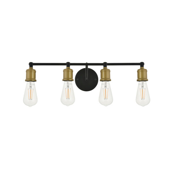 Serif Brass and Black Four-Light Wall Sconce, image 3