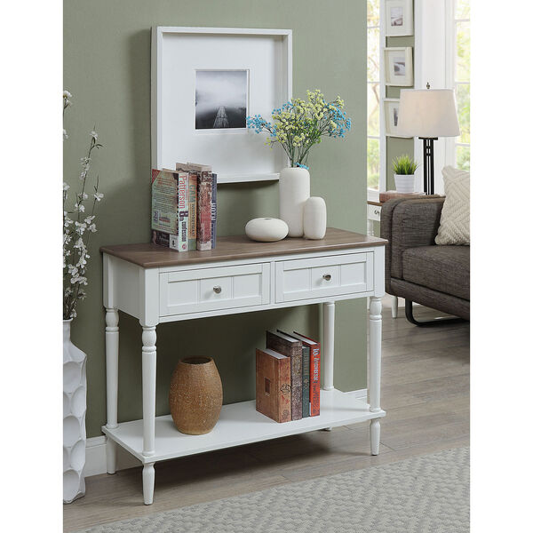 French Country Two Drawer Hall Table in Driftwood and White, image 2