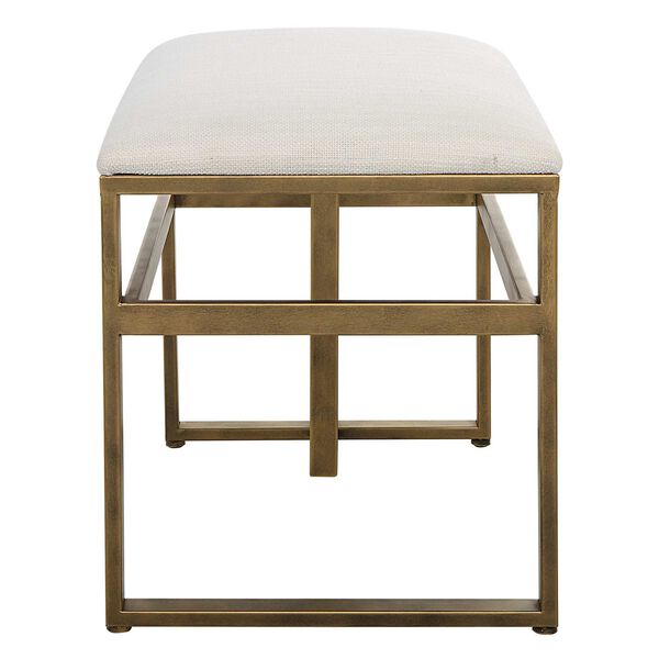 Whittier Brushed Brass and Off White Linear Accent Bench, image 3