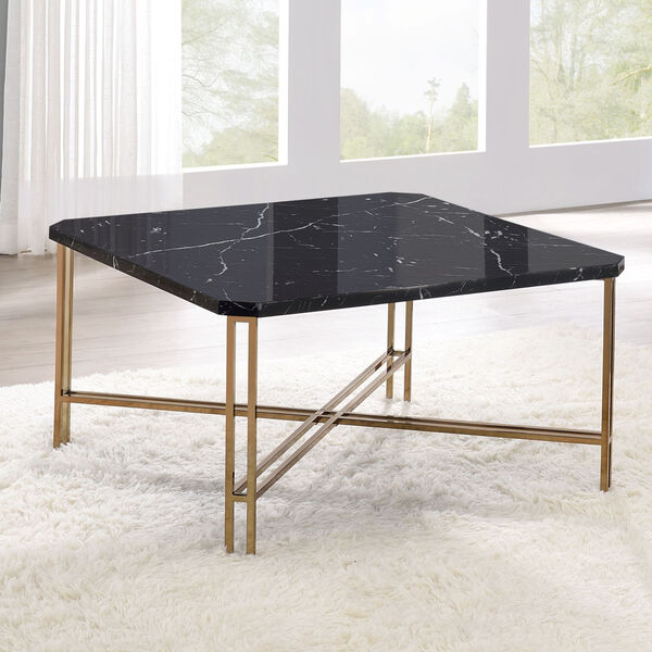 Daxton Black and Gold Faux Marble Square Cocktail Table, image 4