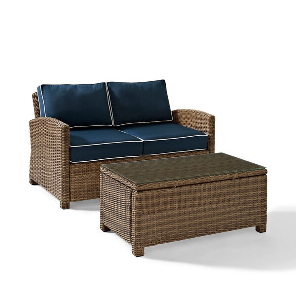 Bradenton 2 Piece Outdoor Wicker Seating Set with Navy Cushions, image 1